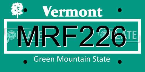 MRF226 Vermont License Plate