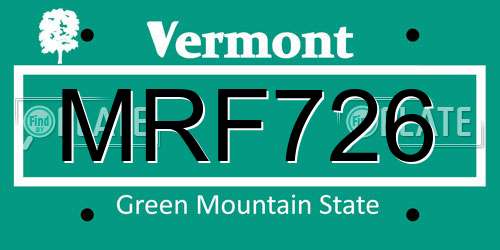MRF726 Vermont License Plate