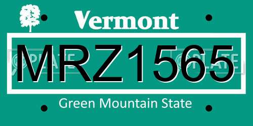 MRZ1565 Vermont License Plate