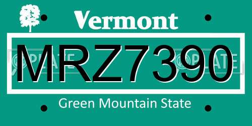 MRZ7390 Vermont License Plate