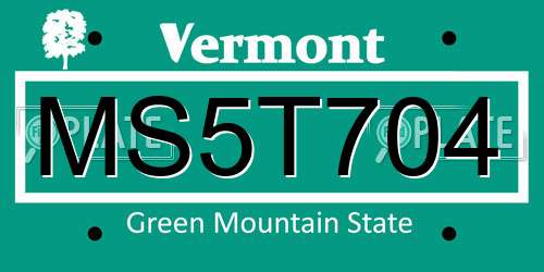 MS5T704 Vermont License Plate