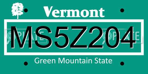 MS5Z204 Vermont License Plate
