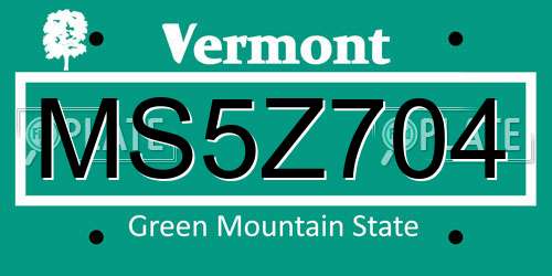 MS5Z704 Vermont License Plate