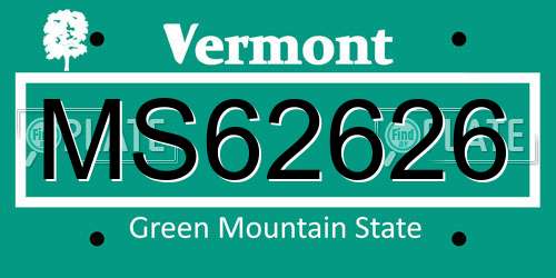 MS62626 Vermont License Plate