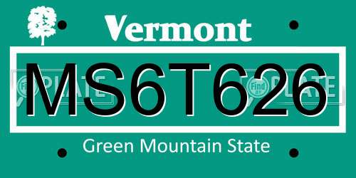 MS6T626 Vermont License Plate