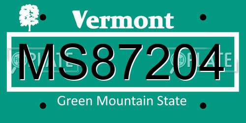 MS87204 Vermont License Plate