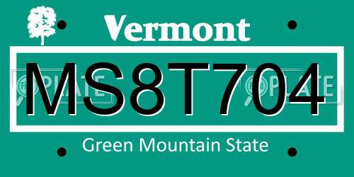 MS8T704 Vermont License Plate