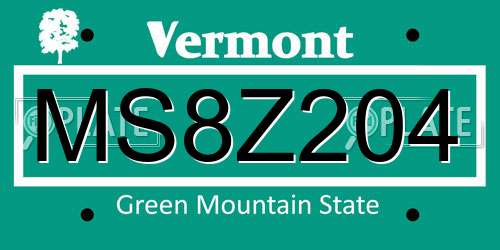 MS8Z204 Vermont License Plate