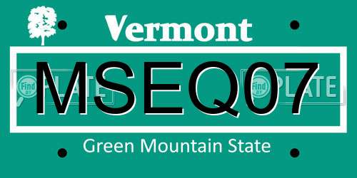 MSEQ07 Vermont License Plate