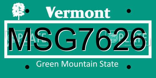 MSG7626 Vermont License Plate