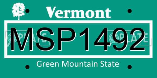 MSP1492 Vermont License Plate