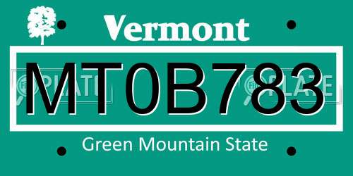 MT0B783 Vermont License Plate