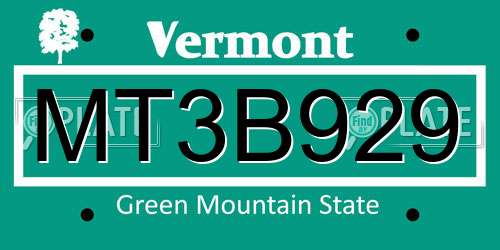 MT3B929 Vermont License Plate