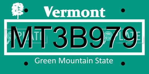 MT3B979 Vermont License Plate