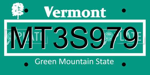 MT3S979 Vermont License Plate