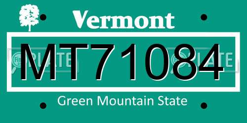 MT71084 Vermont License Plate