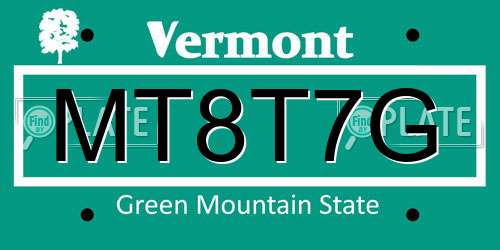 MT8T7G Vermont License Plate