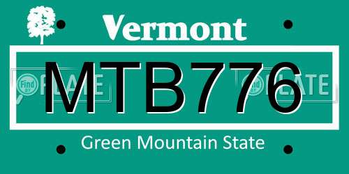 MTB776 Vermont License Plate