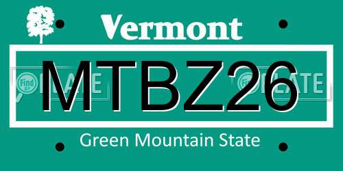 MTBZ26 Vermont License Plate