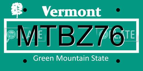 MTBZ76 Vermont License Plate