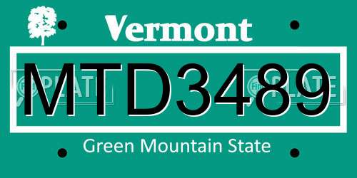 MTD3489 Vermont License Plate