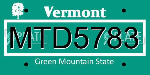 MTD5783 Vermont License Plate