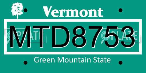 MTD8753 Vermont License Plate