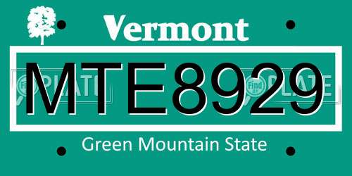MTE8929 Vermont License Plate