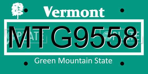 MTG9558 Vermont License Plate