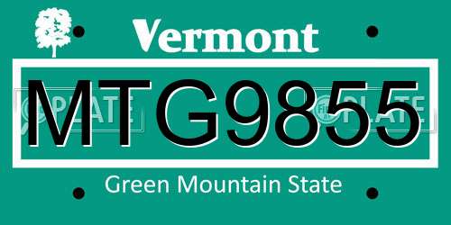 MTG9855 Vermont License Plate