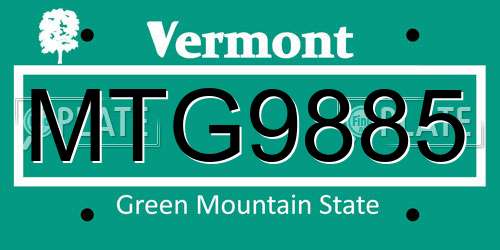 MTG9885 Vermont License Plate