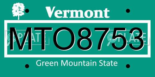 MTO8753 Vermont License Plate