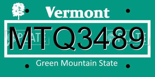 MTQ3489 Vermont License Plate