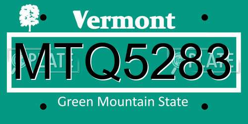 MTQ5283 Vermont License Plate