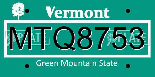 MTQ8753 Vermont License Plate