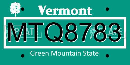 MTQ8783 Vermont License Plate