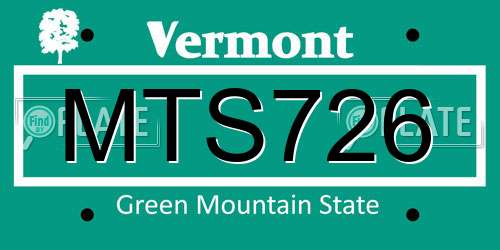 MTS726 Vermont License Plate