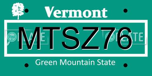 MTSZ76 Vermont License Plate