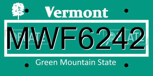 MWF6242 Vermont License Plate