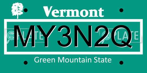 MY3N2Q Vermont License Plate
