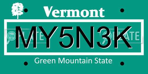 MY5N3K Vermont License Plate