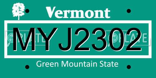MYJ2302 Vermont License Plate