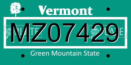 MZ07429 Vermont License Plate