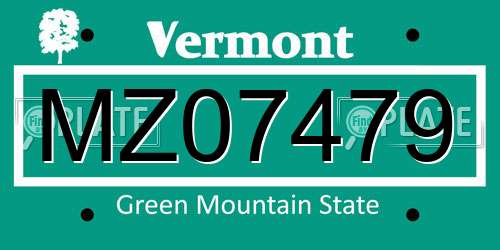MZ07479 Vermont License Plate
