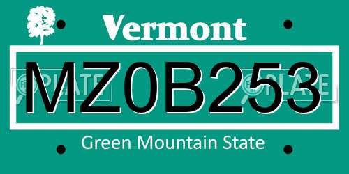 MZ0B253 Vermont License Plate