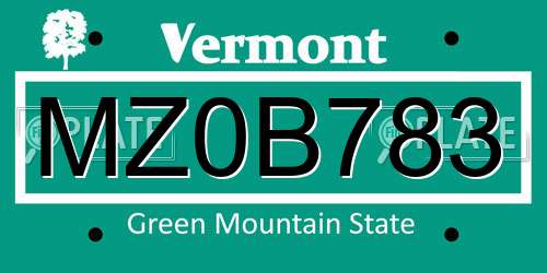 MZ0B783 Vermont License Plate
