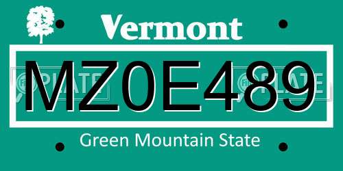 MZ0E489 Vermont License Plate