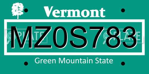 MZ0S783 Vermont License Plate