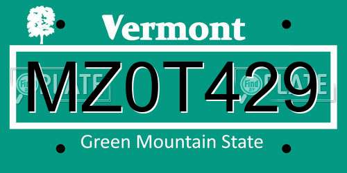 MZ0T429 Vermont License Plate
