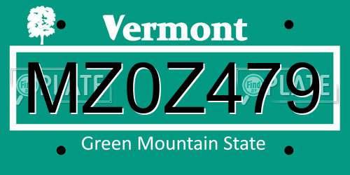 MZ0Z479 Vermont License Plate